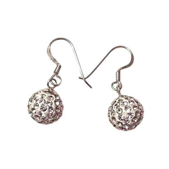 925 Sterling Silver Jewelry - Elegant Sterling Silver Crystal Ball Dangle Earrings